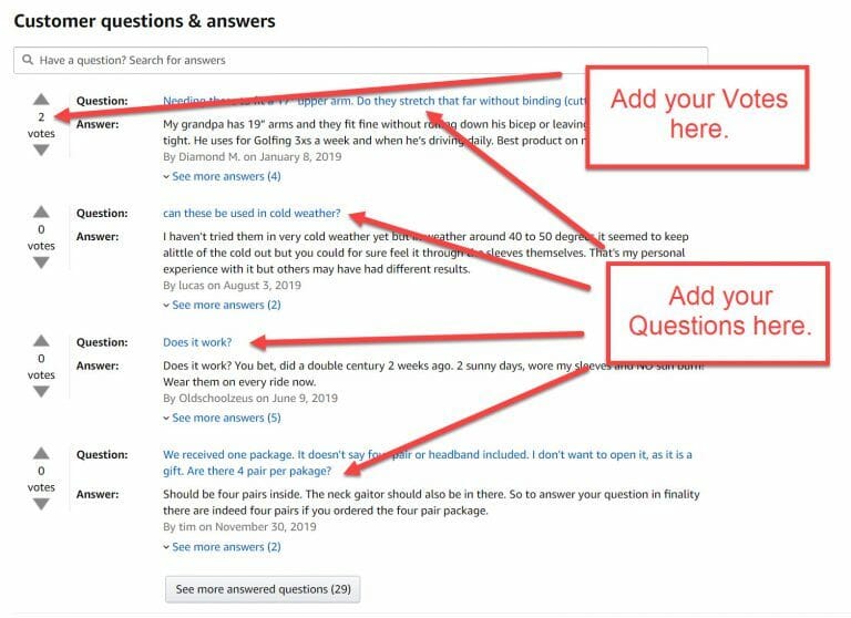 Amazon Customer Questions screenshot.