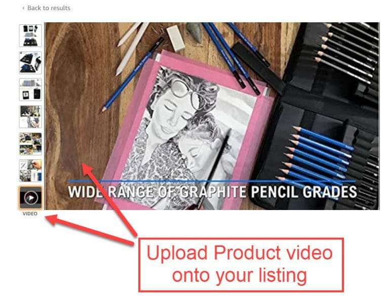 A product listing with pencils and pencils, available for Amazon Video Upload.