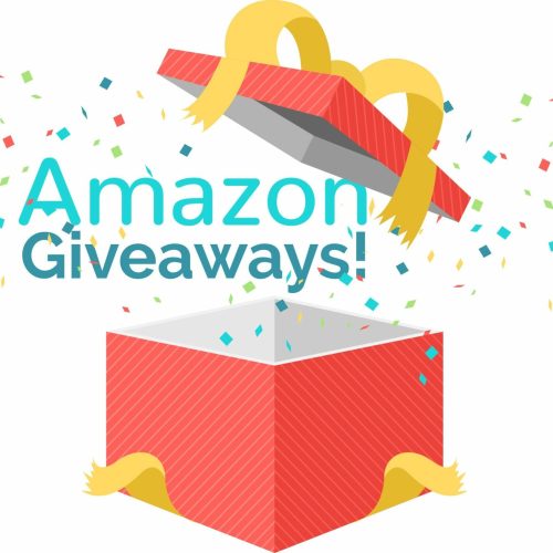 Amazon giveaways with confetti and a red box.